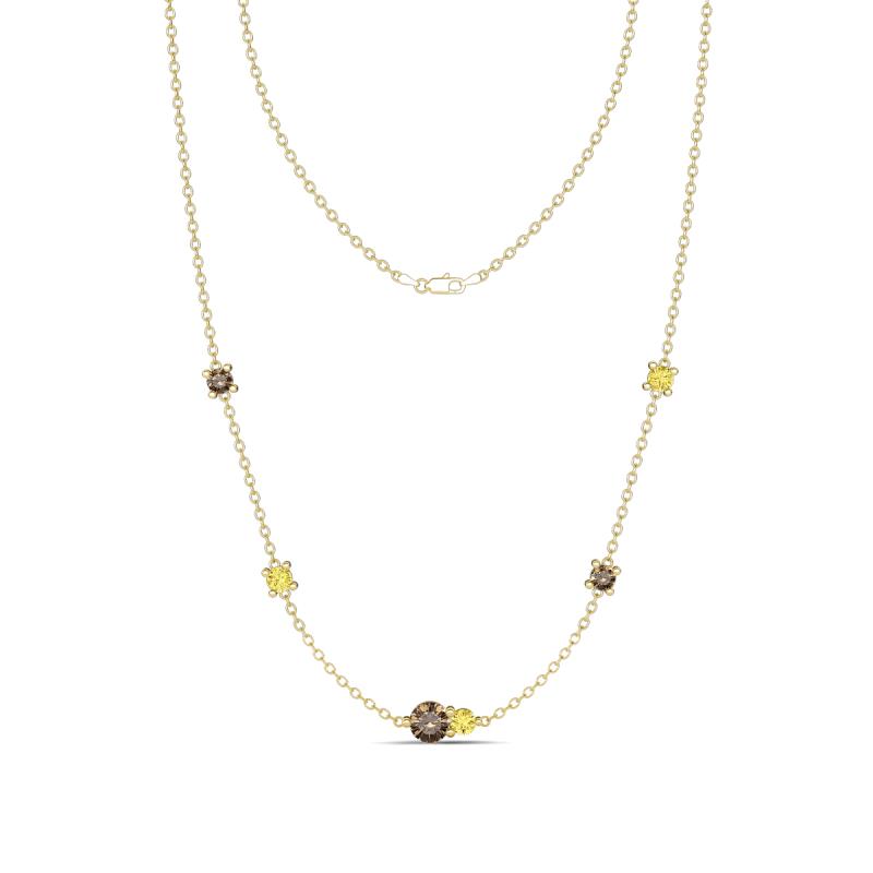 Linea 0.57 ctw Smoky Quartz (4 mm) and Yellow Sapphire Women Station Necklace 