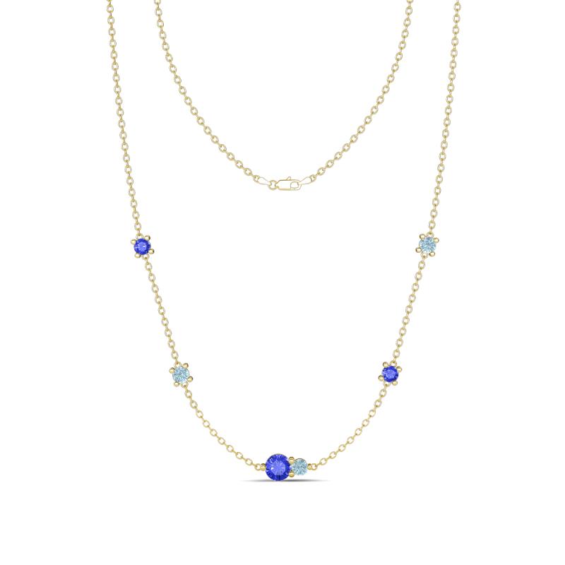 Linea 0.47 ctw Tanzanite (4 mm) and Aquamarine Women Station Necklace 