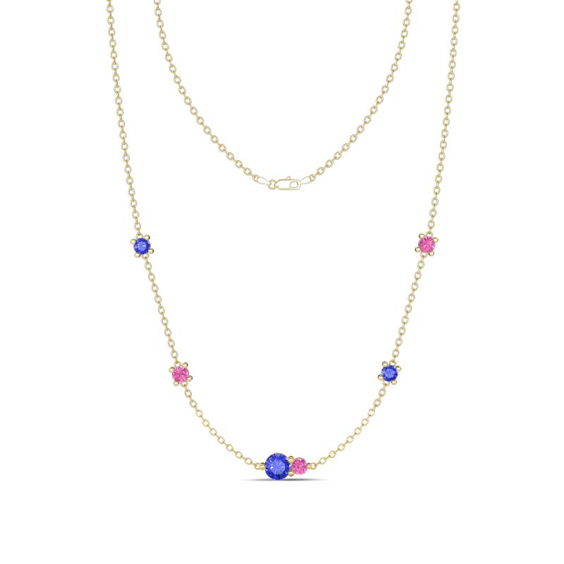 Linea 0.56 ctw Tanzanite (4 mm) and Pink Sapphire Women Station Necklace 