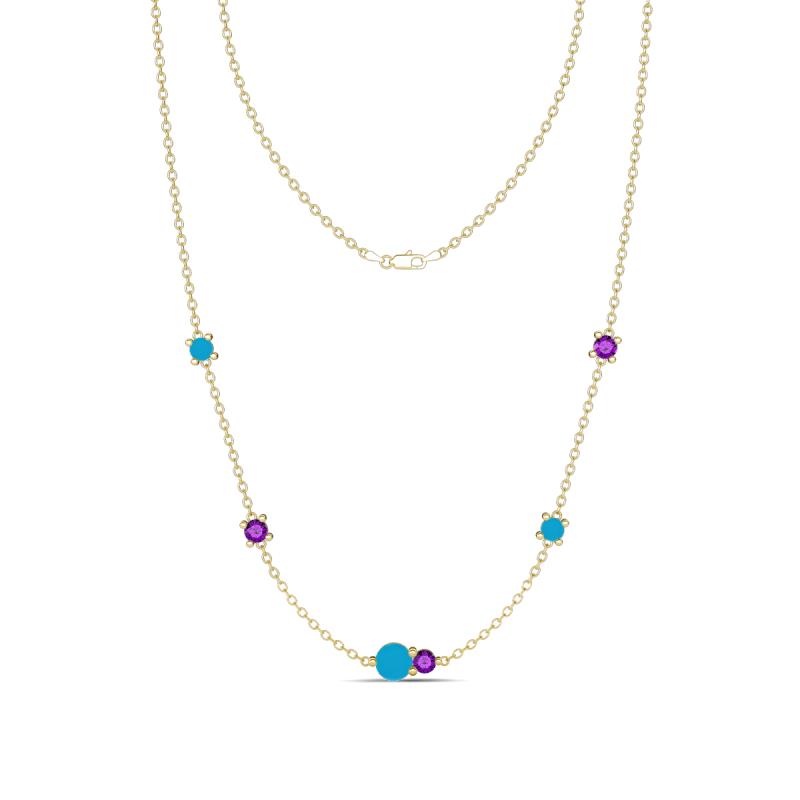 Linea 0.38 ctw Turquoise (4 mm) and Amethyst Women Station Necklace 