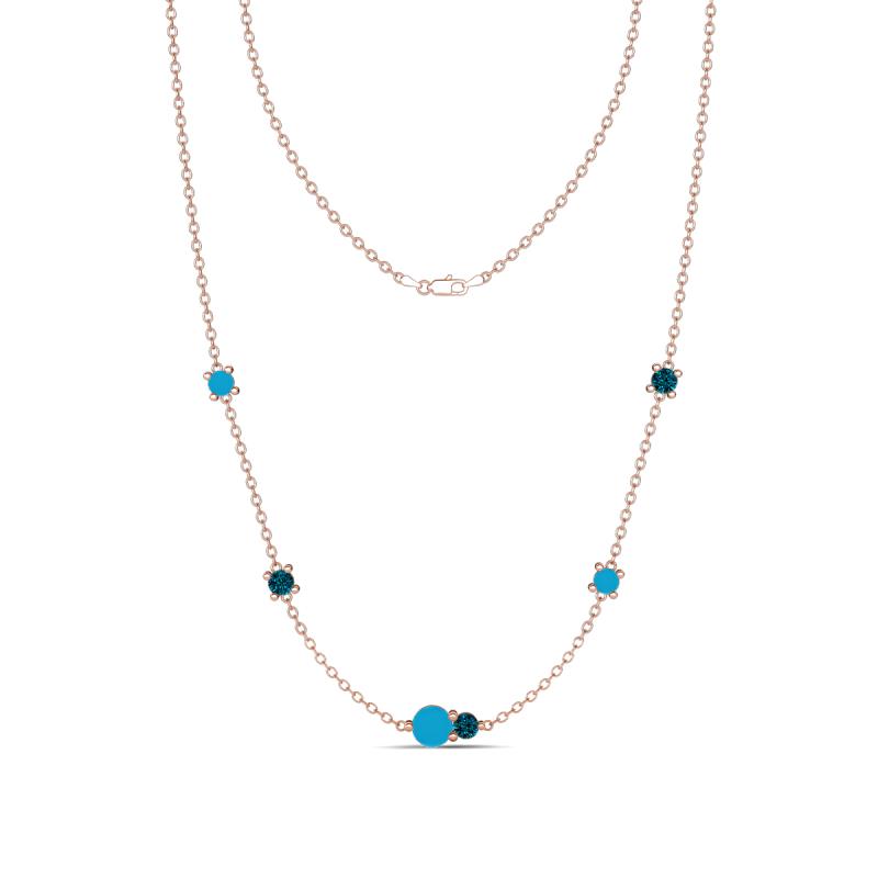 Linea 0.44 ctw Turquoise (4 mm) and Blue Diamond Women Station Necklace 