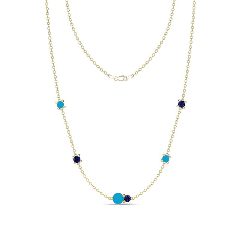 Linea 0.46 ctw Turquoise (4 mm) and Blue Sapphire Women Station Necklace 