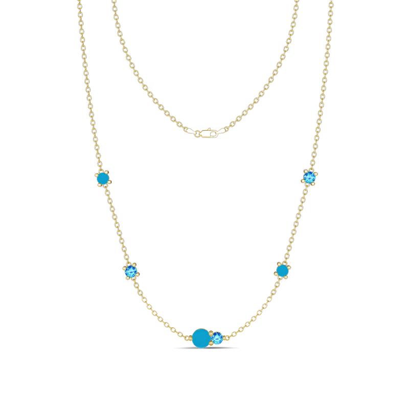 Linea 0.41 ctw Turquoise (4 mm) and Blue Topaz Women Station Necklace 