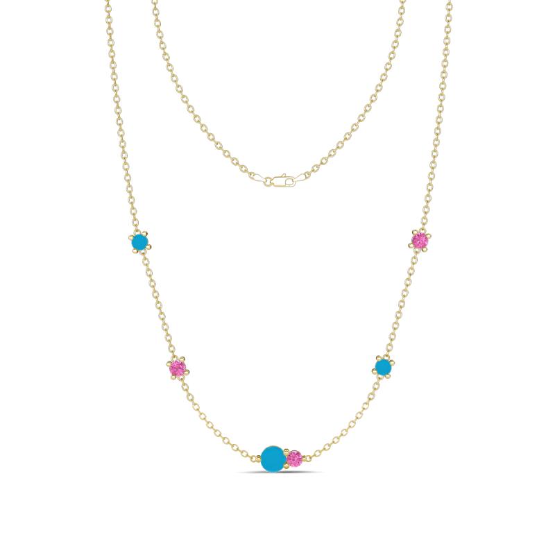 Linea 0.47 ctw Turquoise (4 mm) and Pink Sapphire Women Station Necklace 