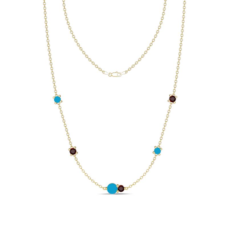 Linea 0.46 ctw Turquoise (4 mm) and Red Garnet Women Station Necklace 