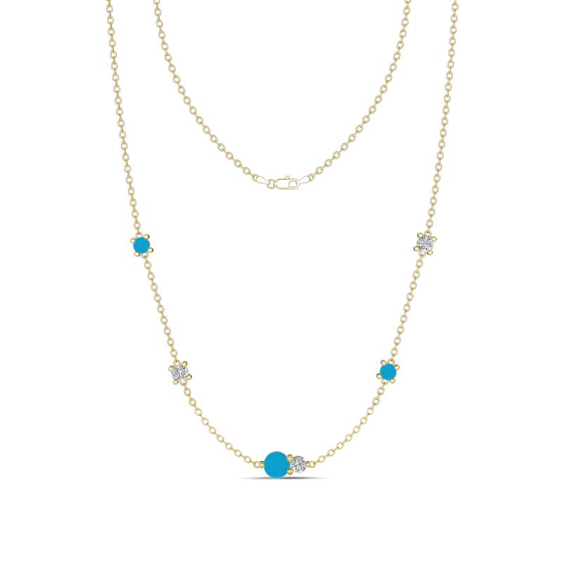 Linea 0.44 ctw Turquoise (4 mm) and Lab Grown Diamond Women Station Necklace 