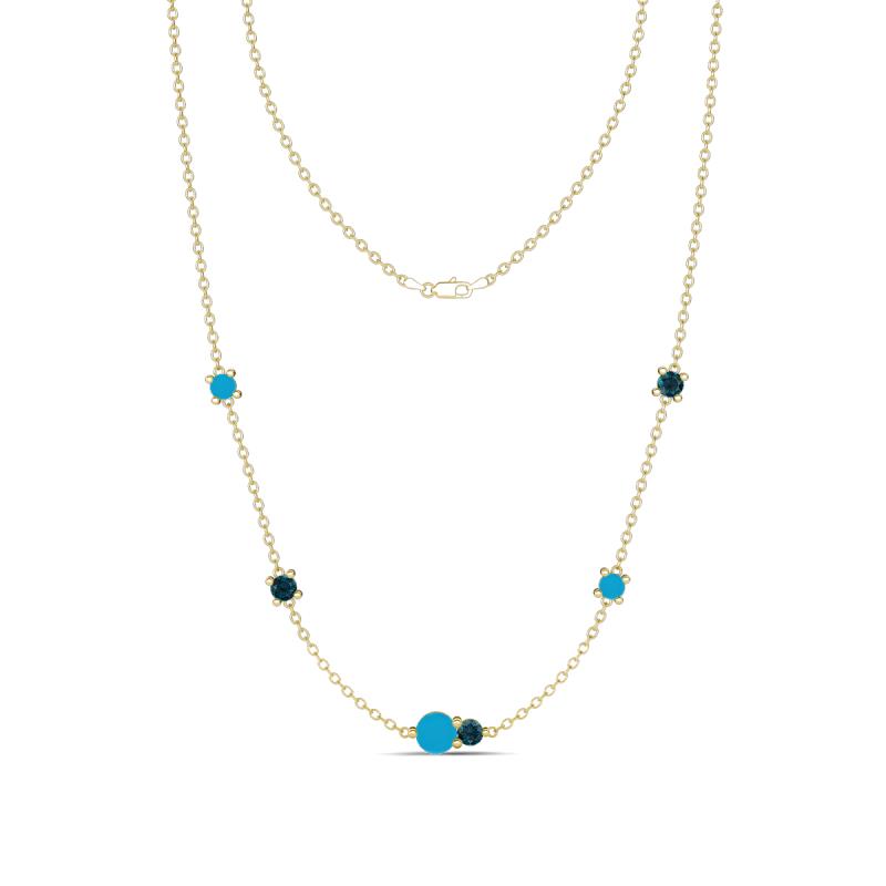 Linea 0.44 ctw Turquoise (4 mm) and London Blue Topaz Women Station Necklace 