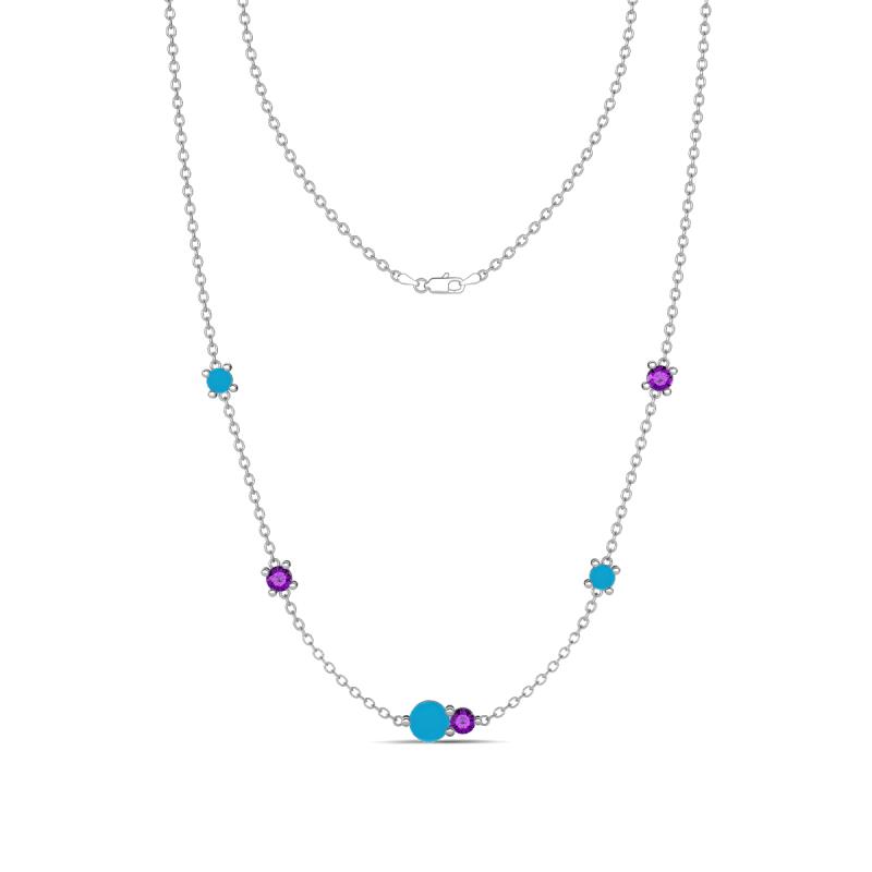 Linea 0.38 ctw Turquoise (4 mm) and Amethyst Women Station Necklace 