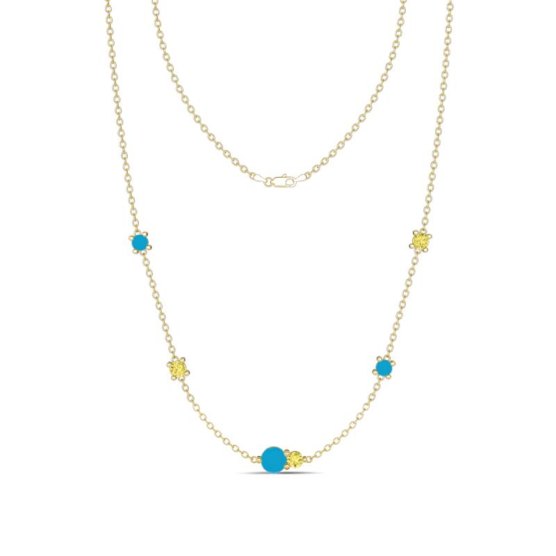 Linea 0.47 ctw Turquoise (4 mm) and Yellow Sapphire Women Station Necklace 