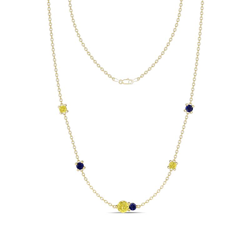 Linea 0.57 ctw Yellow Diamond (4 mm) and Blue Sapphire Women Station Necklace 