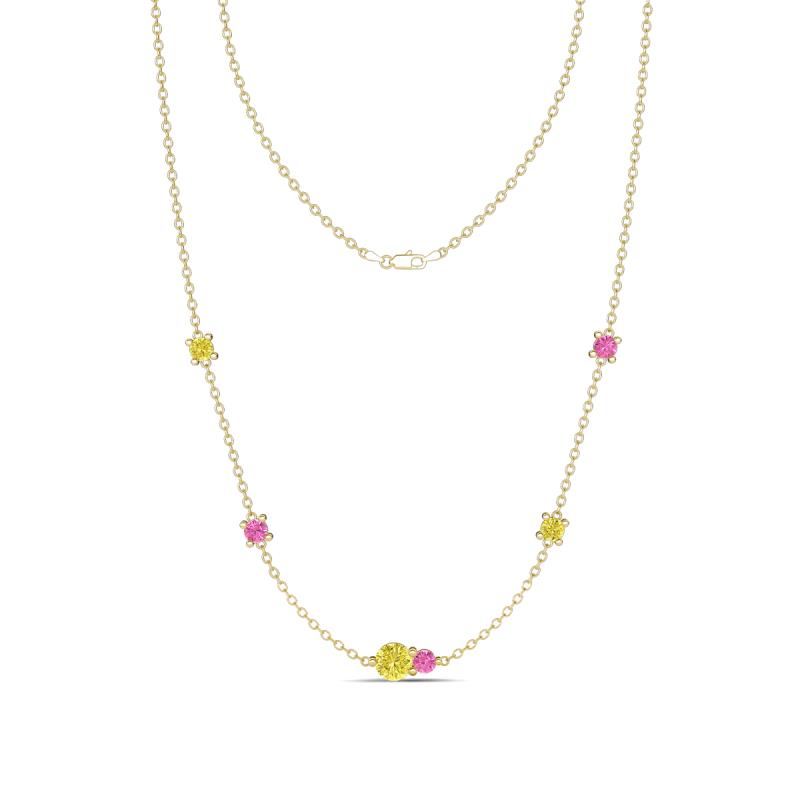 Linea 0.58 ctw Yellow Diamond (4 mm) and Pink Sapphire Women Station Necklace 