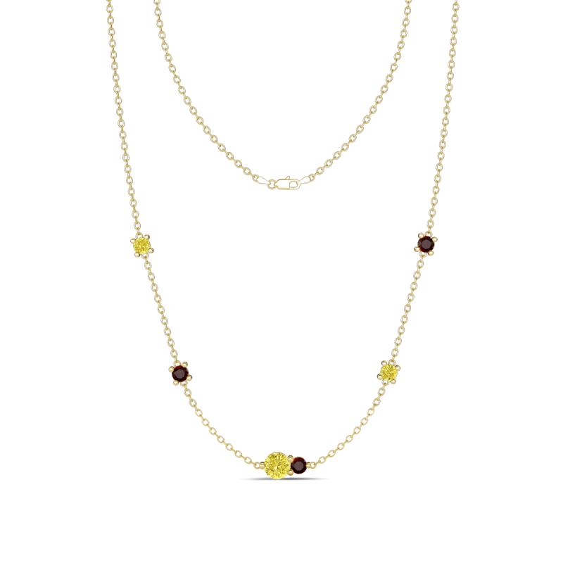 Linea 0.57 ctw Yellow Diamond (4 mm) and Red Garnet Women Station Necklace 