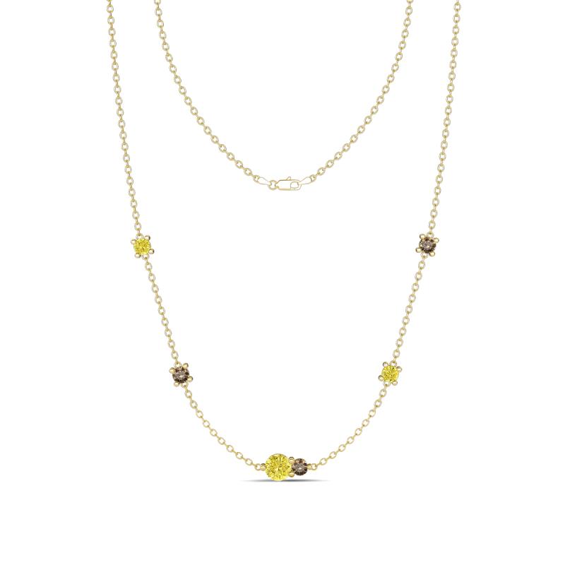 Linea 0.55 ctw Yellow Diamond (4 mm) and Smoky Quartz Women Station Necklace 