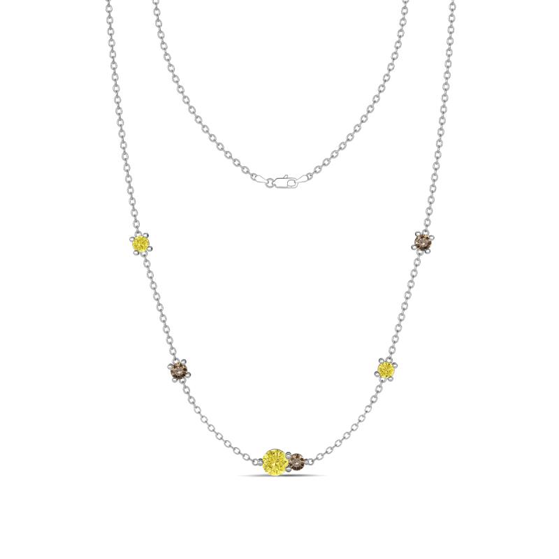 Linea 0.55 ctw Yellow Diamond (4 mm) and Smoky Quartz Women Station Necklace 