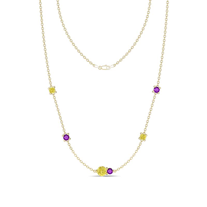 Linea 0.49 ctw Yellow Diamond (4 mm) and Amethyst Women Station Necklace 