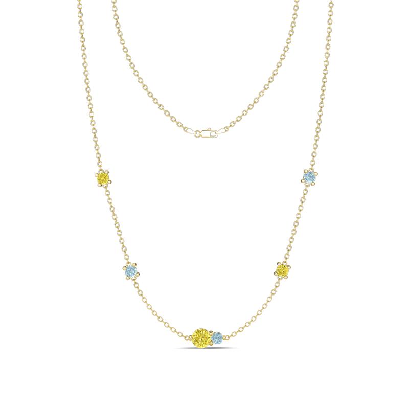 Linea 0.49 ctw Yellow Diamond (4 mm) and Aquamarine Women Station Necklace 