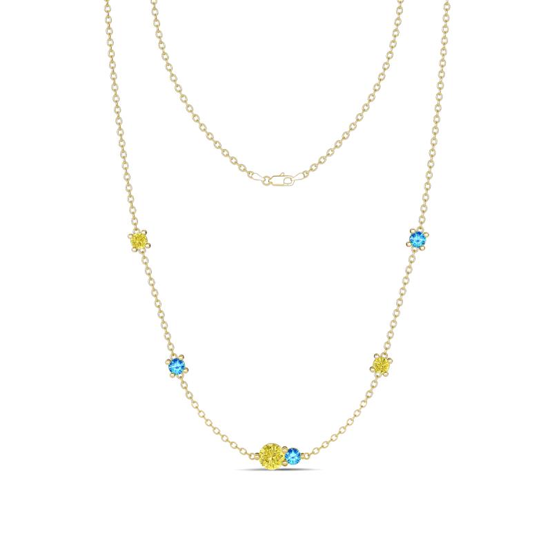 Linea 0.52 ctw Yellow Diamond (4 mm) and Blue Topaz Women Station Necklace 