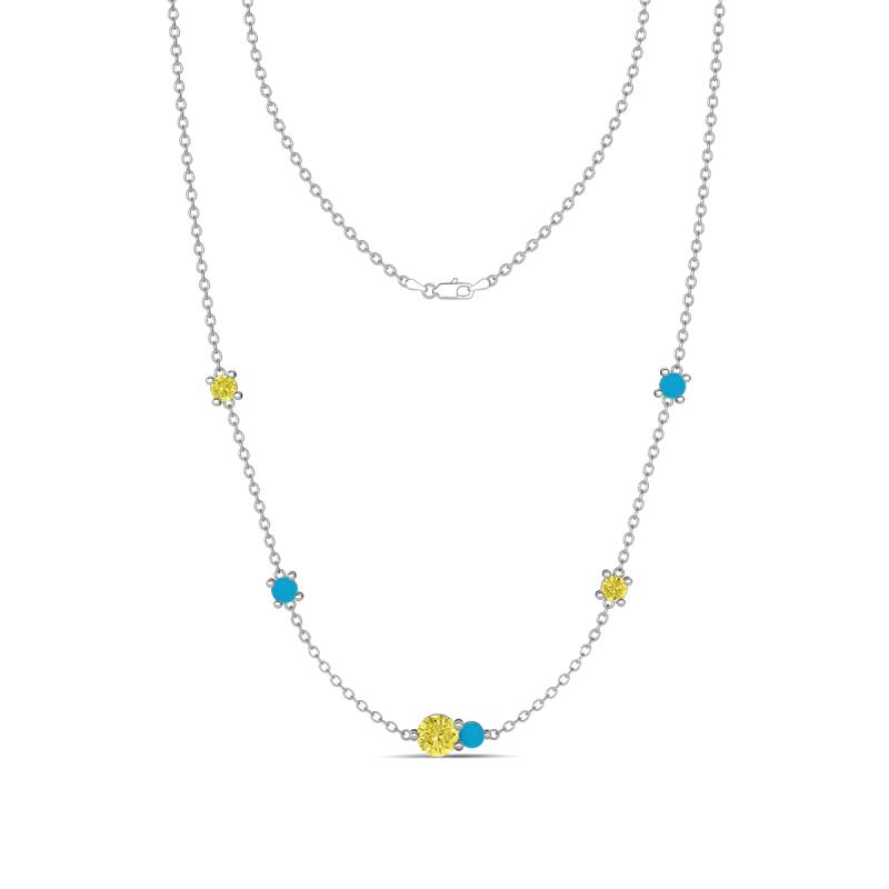 Linea 0.49 ctw Yellow Diamond (4 mm) and Turquoise Women Station Necklace 