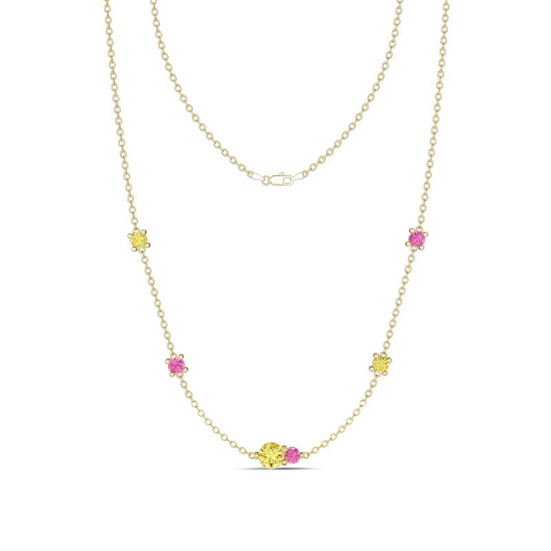 Linea 0.61 ctw Yellow Sapphire (4 mm) and Pink Sapphire Women Station Necklace 