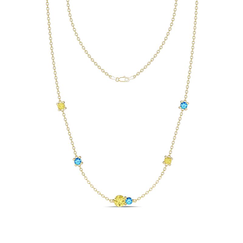 Linea 0.55 ctw Yellow Sapphire (4 mm) and Blue Topaz Women Station Necklace 