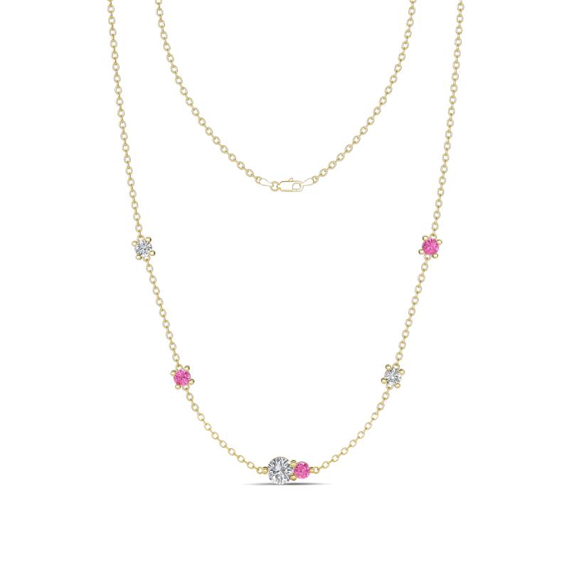 Linea 0.53 ctw Moissanite (4 mm) and Pink Sapphire Women Station Necklace 