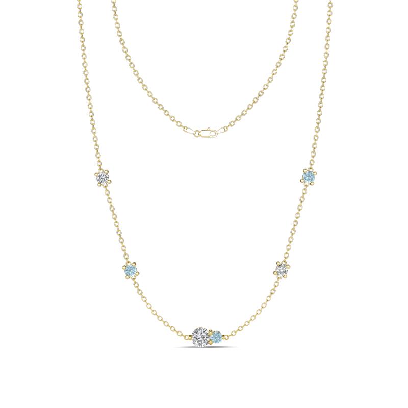 Linea 0.44 ctw Moissanite (4 mm) and Aquamarine Women Station Necklace 