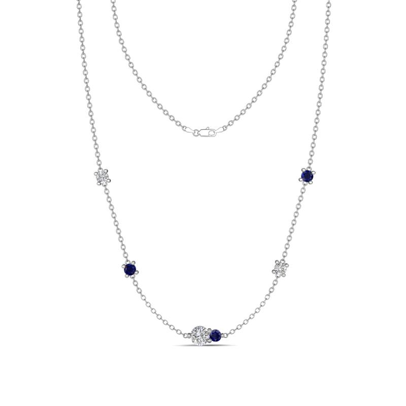 Linea 0.57 ctw Natural Diamond (4 mm) and Blue Sapphire Women Station Necklace 