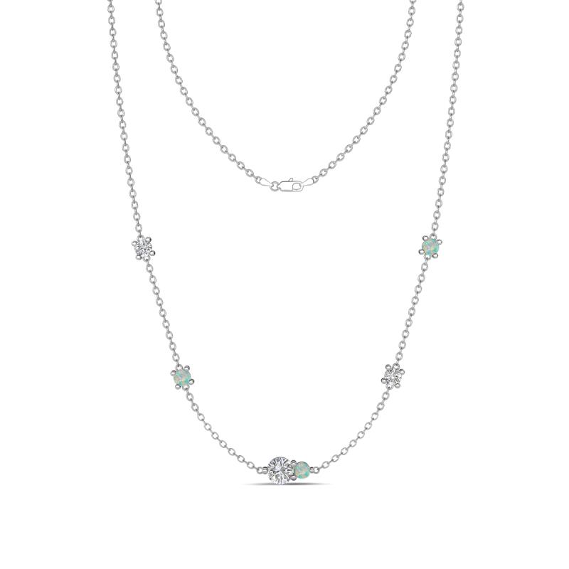 Linea 0.48 ctw Natural Diamond (4 mm) and Opal Women Station Necklace 