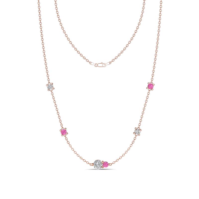 Linea 0.58 ctw Natural Diamond (4 mm) and Pink Sapphire Women Station Necklace 