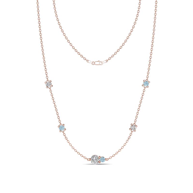 Linea 0.49 ctw Natural Diamond (4 mm) and Aquamarine Women Station Necklace 