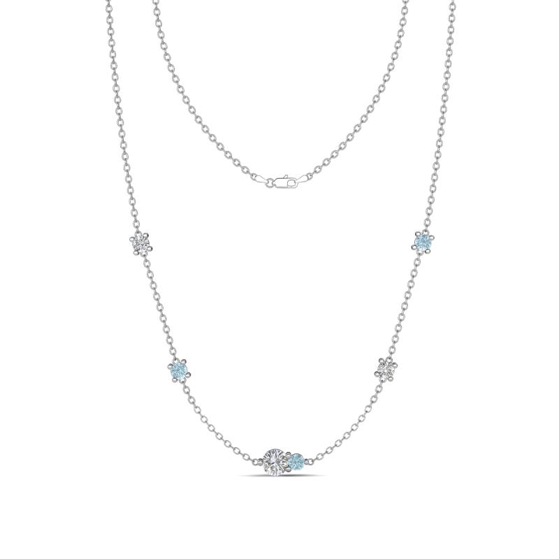 Linea 0.49 ctw Natural Diamond (4 mm) and Aquamarine Women Station Necklace 