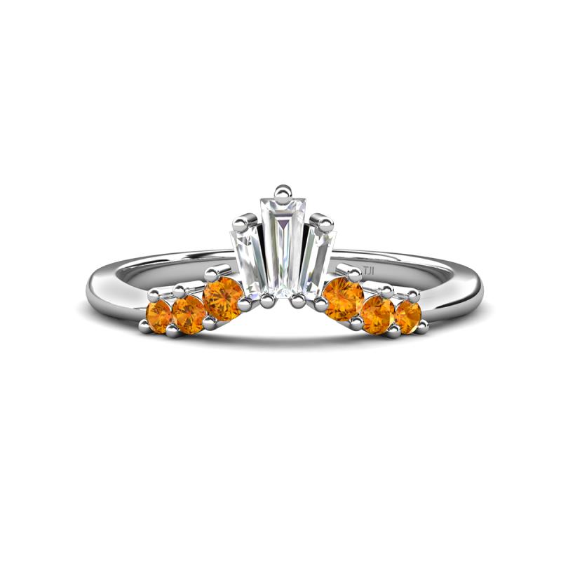 Ahwa 0.35 ctw Tapered Baguette Lab Grown Diamonds Accented Round Citrine Curved Wedding Band 