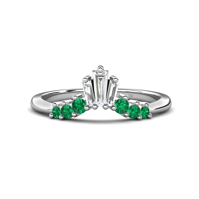 Ahwa 0.35 ctw Tapered Baguette Lab Grown Diamonds Accented Round Emerald Curved Wedding Band 