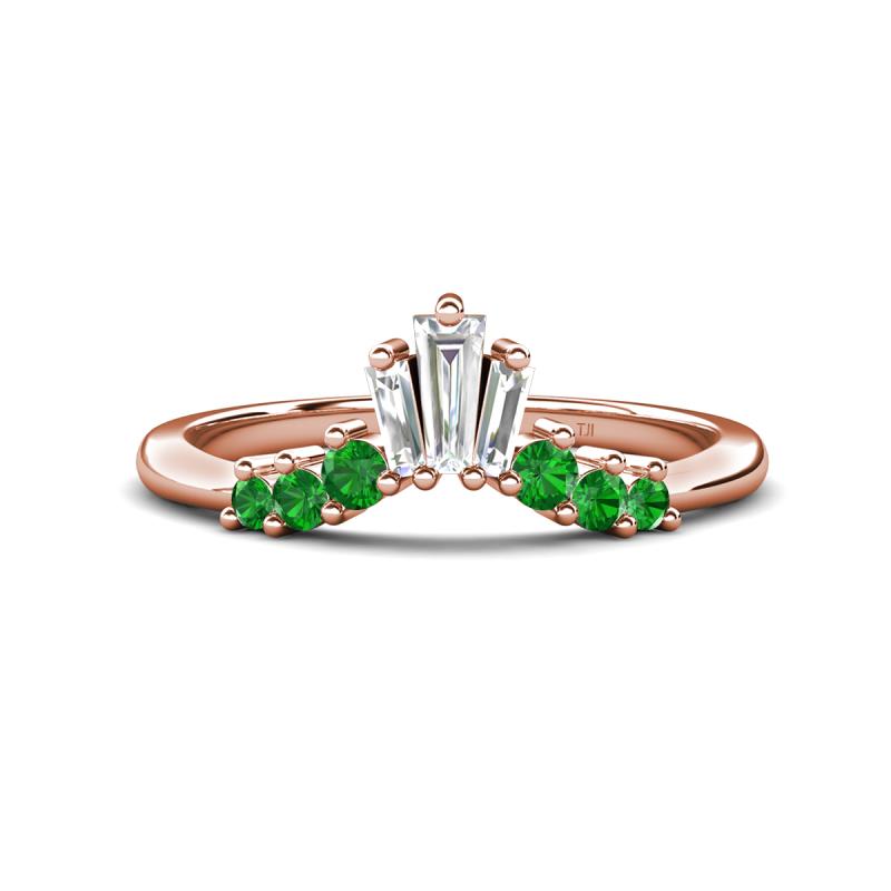 Ahwa 0.40 ctw Tapered Baguette Lab Grown Diamonds Accented Round Green Garnet Curved Wedding Band 