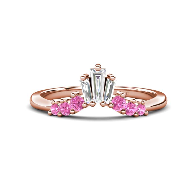 Ahwa 0.40 ctw Tapered Baguette Lab Grown Diamonds Accented Round Pink Sapphire Curved Wedding Band 