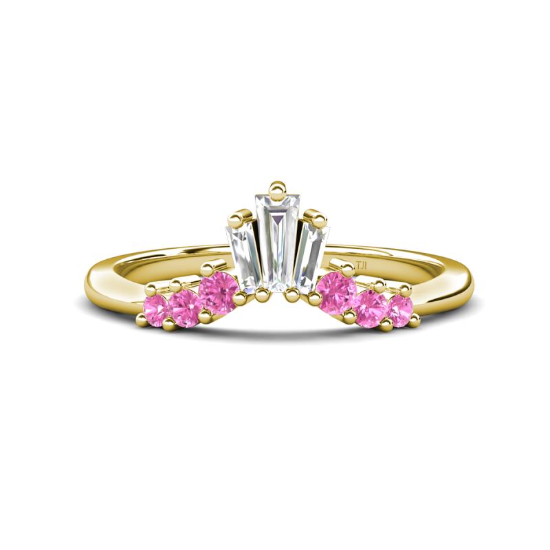 Ahwa 0.40 ctw Tapered Baguette Lab Grown Diamonds Accented Round Pink Sapphire Curved Wedding Band 