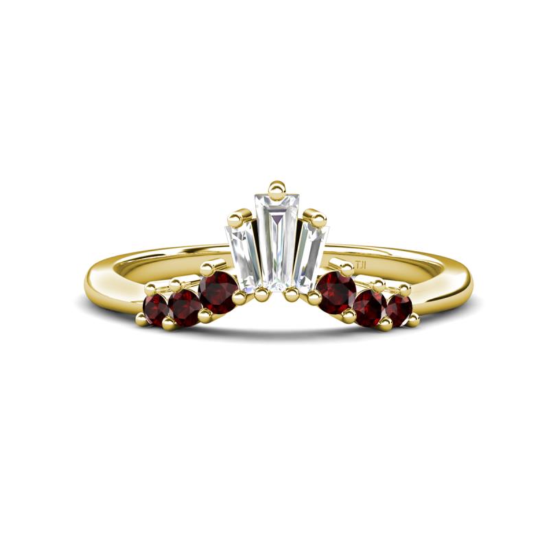 Ahwa 0.40 ctw Tapered Baguette Lab Grown Diamonds Accented Round Red Garnet Curved Wedding Band 