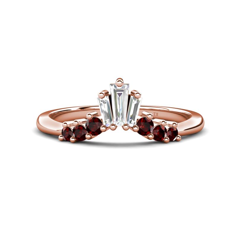 Ahwa 0.40 ctw Tapered Baguette Lab Grown Diamonds Accented Round Red Garnet Curved Wedding Band 