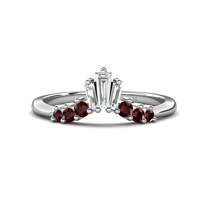 Ahwa 0.40 ctw Tapered Baguette Lab Grown Diamonds Accented Round Red Garnet Curved Wedding Band 