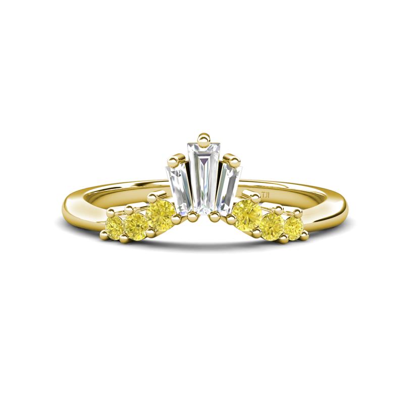 Ahwa 0.43 ctw Tapered Baguette Lab Grown Diamonds Accented Round Yellow Diamond Curved Wedding Band 