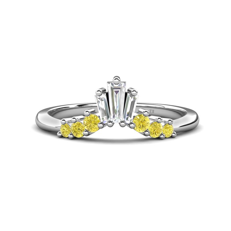 Ahwa 0.43 ctw Tapered Baguette Lab Grown Diamonds Accented Round Yellow Diamond Curved Wedding Band 