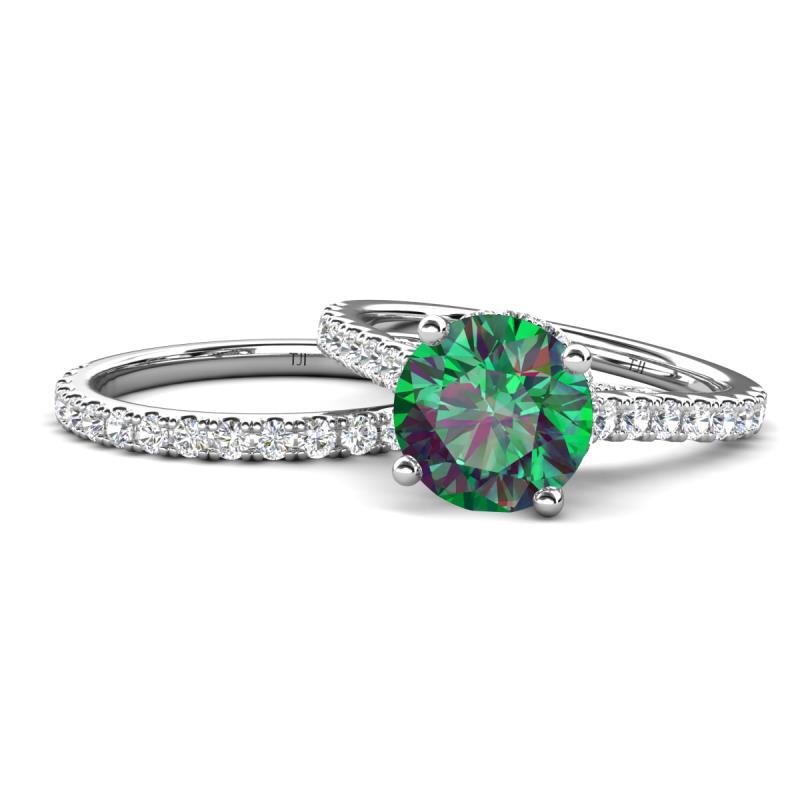 Kalina 2.17 ctw Created Alexandrite (7.00 mm) Accented Lab Grown Diamonds Bridal Set Ring  