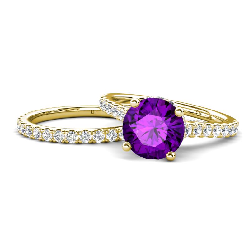 Kalina 1.97 ctw Amethyst (7.00 mm) Accented Lab Grown Diamonds Bridal Set Ring  