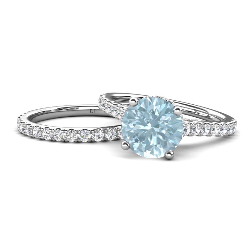 Kalina 1.97 ctw Aquamarine (7.00 mm) Accented Lab Grown Diamonds Bridal Set Ring  