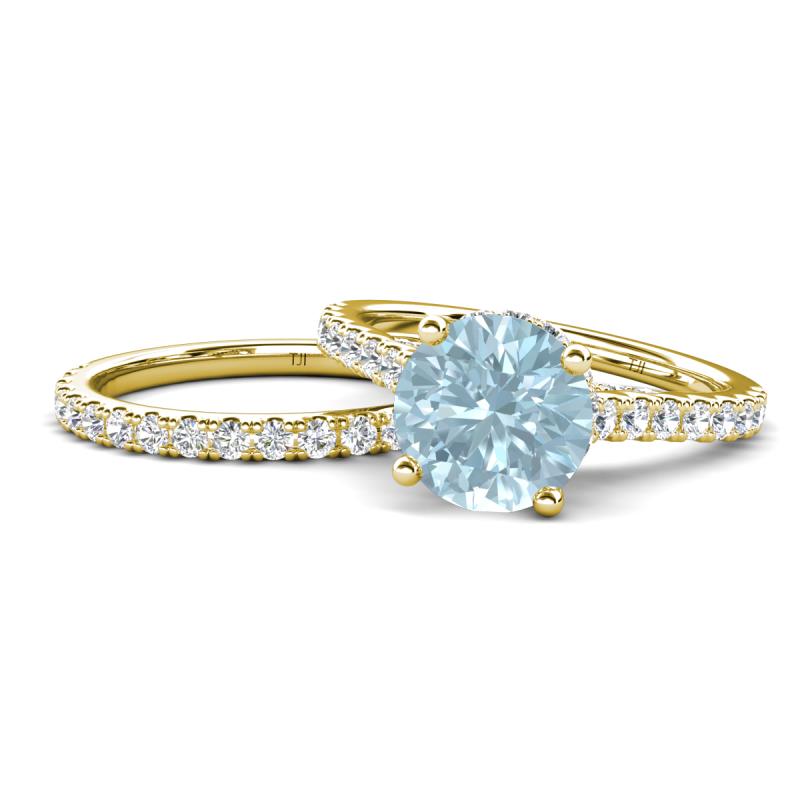 Kalina 1.97 ctw Aquamarine (7.00 mm) Accented Lab Grown Diamonds Bridal Set Ring  