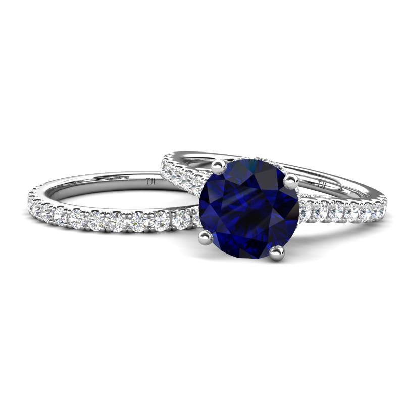 Kalina 2.47 ctw Blue Sapphire (7.00 mm) Accented Lab Grown Diamonds Bridal Set Ring  