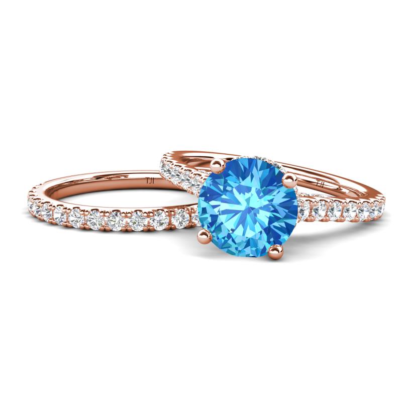 Kalina 2.07 ctw Blue Topaz (7.00 mm) Accented Lab Grown Diamonds Bridal Set Ring  