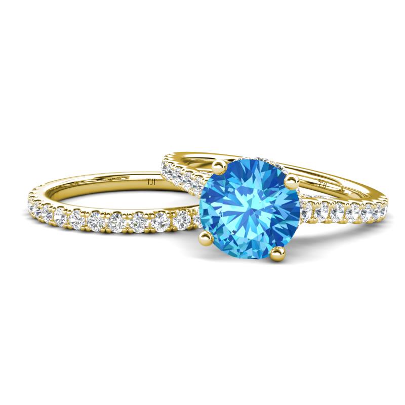 Kalina 2.07 ctw Blue Topaz (7.00 mm) Accented Lab Grown Diamonds Bridal Set Ring  