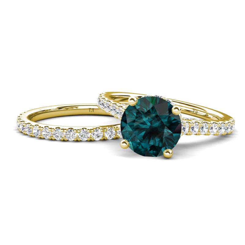 Kalina 2.07 ctw London Blue Topaz (7.00 mm) Accented Lab Grown Diamonds Bridal Set Ring  