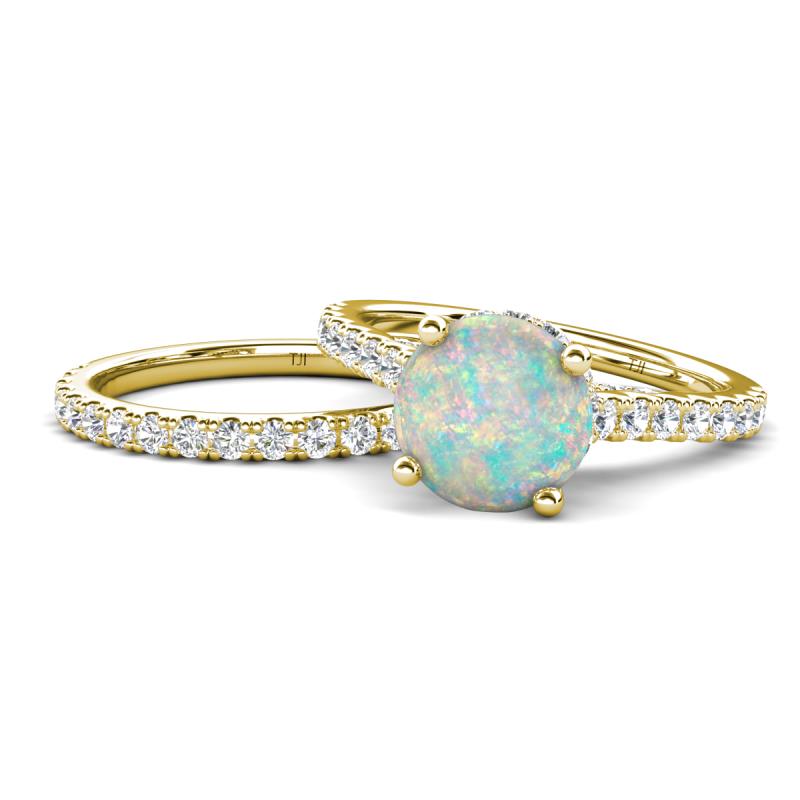 Kalina 1.72 ctw Opal (7.00 mm) Accented Lab Grown Diamonds Bridal Set Ring  